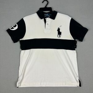Polo Ralph Lauren Mens Large Custom Fit Striped Polo Shirt White Multi Cotton